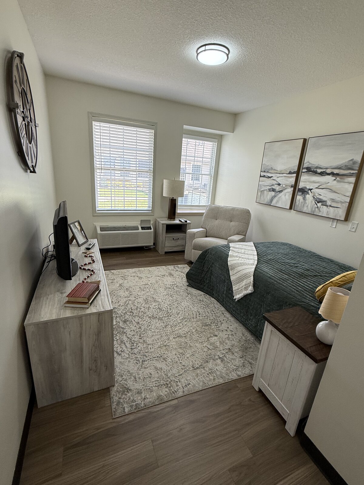 Cozy bedroom with single bed and armchair